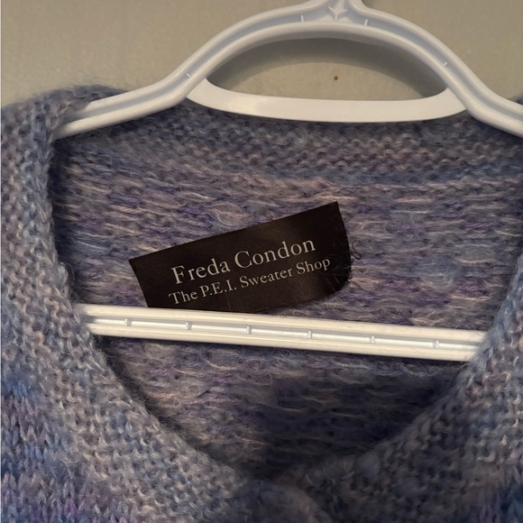 Vintage Made in Canada Freda Condon Purple Wool Handmade Knit Cardigan Large - Picture 4 of 9